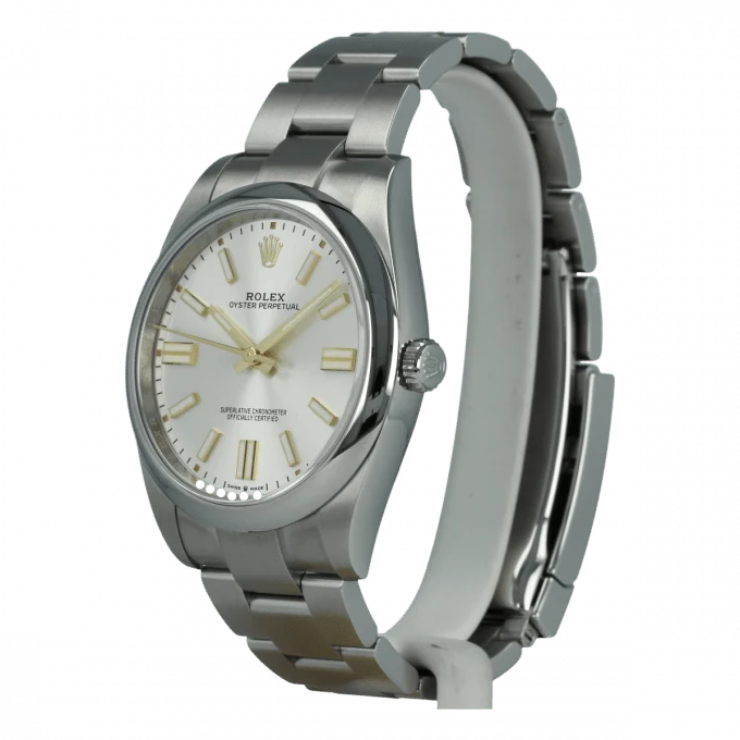 Rolex Oyster Perpetual men's mirror watch, silver dial – view 2