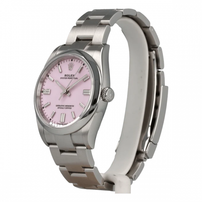 Rolex Oyster Perpetual men's mirror watch, pink dial – view 2