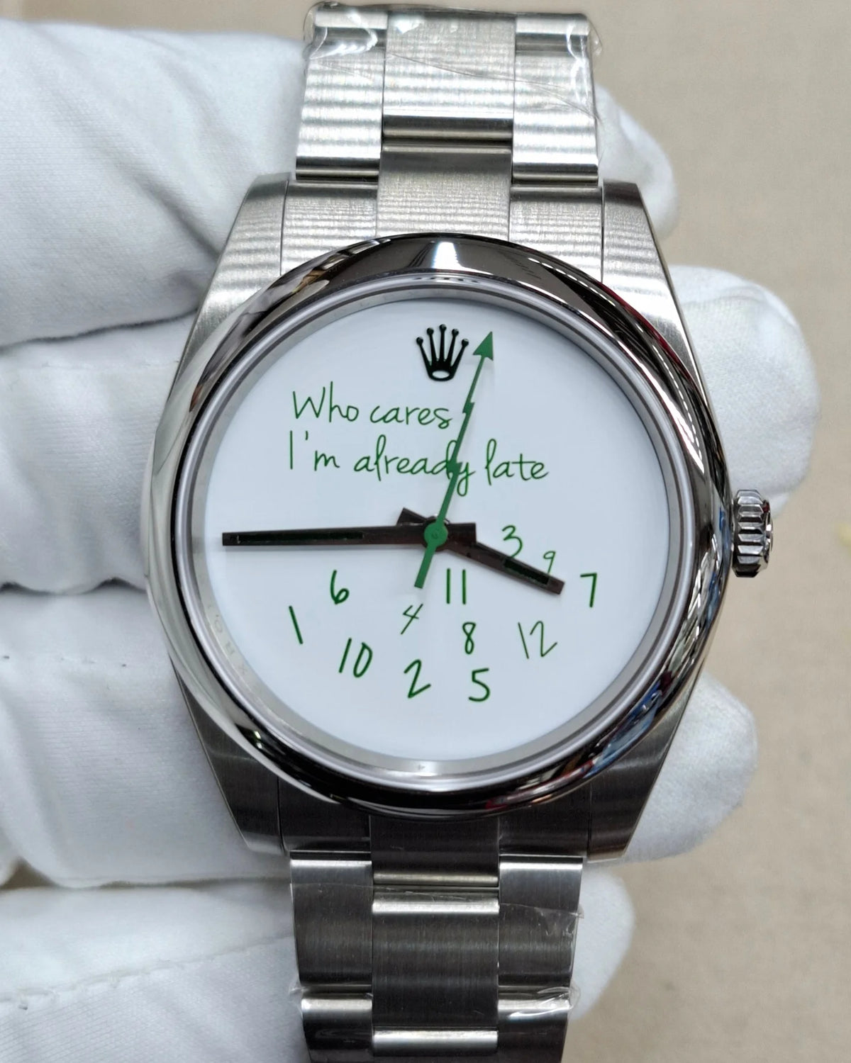 Rolex Oyster Perpetual men's mirror watch, white dial – view 2