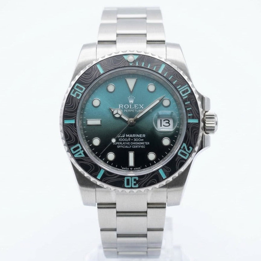 Rolex Submariner 41mm men's mirror watch, teal ombré dial, black patterned bezel – view 2