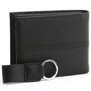 Rear perspective of a Timberland men's black genuine leather wallet highlighting the premium smooth matte texture and high-quality durable stitching