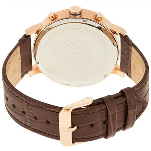 Angled view of the Tommy Hilfiger 1710394 highlighting the rose gold stainless steel case