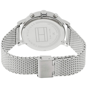 Back view of the Tommy Hilfiger 1710396 watch showing the stainless steel caseback and technical specs