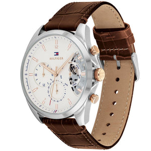 Detailed side view of the Tommy Hilfiger 1710450 watch crown and pushers