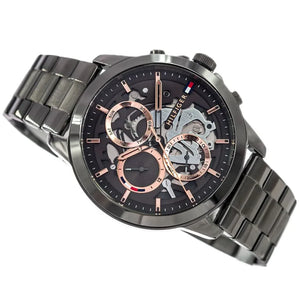 Side profile view of the 11mm gunmetal case of the Tommy Hilfiger 1710479