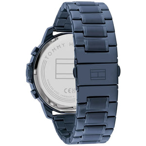 Side profile highlighting the blue stainless steel links of the Tommy Hilfiger 1710493 bracelet