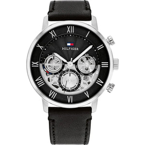 Tommy Hilfiger Legend 1710565 men's watch with black leather strap and skeleton dial