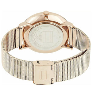 Adjustable rose gold mesh sliding clasp with Tommy Hilfiger logo on the 1781944