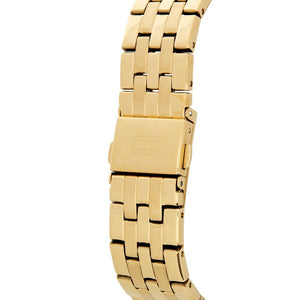 Gold-tone stainless steel push-button deployment clasp on the metal bracelet of the 1781977