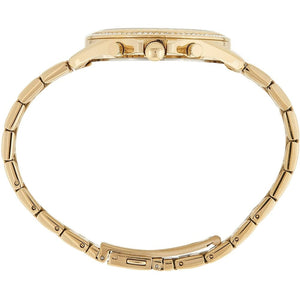 Side profile view showing the slim 9mm case thickness and polished gold finish of the Tommy Hilfiger 1781976