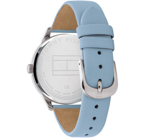 Back view of the Tommy Hilfiger 1782023 watch showing the stainless steel caseback and technical specs