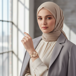 Female model wearing Tommy Hilfiger 1782218 rose gold watch with a sophisticated daily outfit