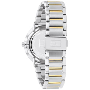 Left side perspective of the Tommy Hilfiger 1782299 silver dial and link bracelet