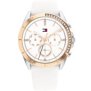 Tommy Hilfiger Kennedy 1782388 women's watch with silver/gold case and white rubber strap