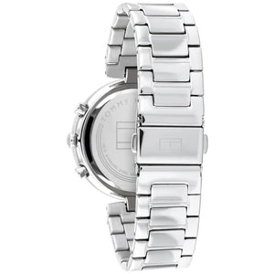 Left side perspective of the Tommy Hilfiger 1782393 silver dial and silver bracelet