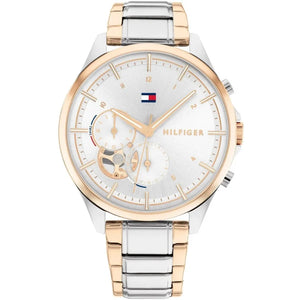 Tommy Hilfiger Quinn 1782415 women's watch with two-tone case and semi-skeleton silver dial