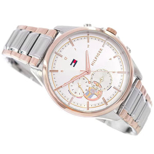 Side profile view of the 9.2mm case of the Tommy Hilfiger 1782415 showing rose gold crown