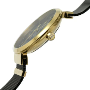 Left side perspective of the Tommy Hilfiger 1782540 black dial and mesh strap