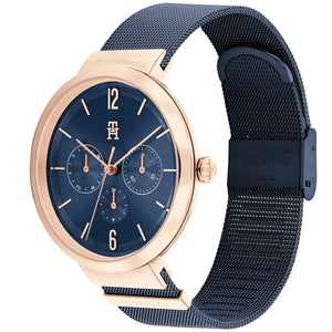 Angled view of the Tommy Hilfiger 1782541 highlighting the rose gold stainless steel case