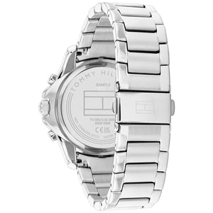 Back view of the Tommy Hilfiger 1782569 watch showing the stainless steel caseback and technical specs