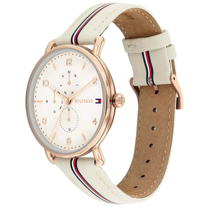 Female model wearing Tommy Hilfiger 1782659 sporty chic watch with a casual outfit