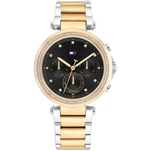 Tommy Hilfiger Emily 1782702 women's watch with gold and silver case black dial and crystal bezel