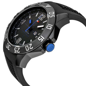 Angled view of the Tommy Hilfiger 1790983 highlighting the black ion-plated stainless steel case