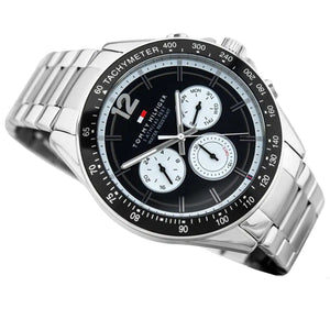 Angled view of the Tommy Hilfiger 1791120 highlighting the brushed silver stainless steel case