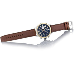 Detailed side view of the gold crown and pushers on the Tommy Hilfiger 1791137