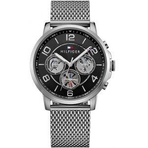 Tommy Hilfiger Keagan 1791292 men's watch with silver case black dial and mesh strap