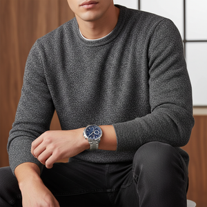 Male model wearing Tommy Hilfiger 1791534 silver watch with a smart casual outfit
