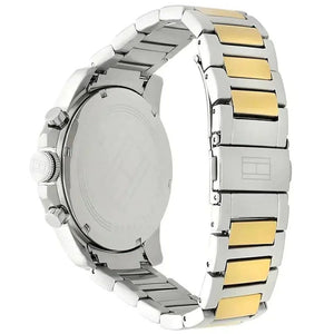 Side profile view of the polished silver and gold case of the Tommy Hilfiger 1791559