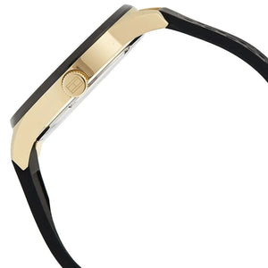 Gold-tone buckle on the black perforated silicone strap of the Tommy Hilfiger 1791636