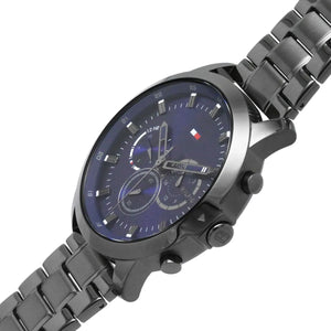 Angled view of the Tommy Hilfiger 1791796 highlighting the brushed gunmetal stainless steel case
