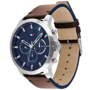 Angled view of the Tommy Hilfiger 1791797 highlighting the polished silver stainless steel case