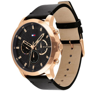 Angled view of the Tommy Hilfiger 1791798 highlighting the rose gold stainless steel case
