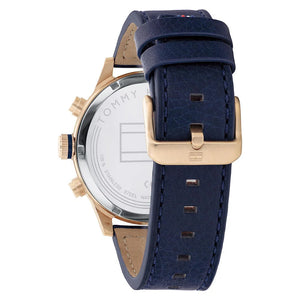Angled view of the Tommy Hilfiger 1791808 highlighting the rose gold stainless steel case