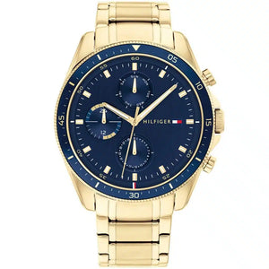 Tommy Hilfiger Parker 1791834 men's watch with gold case blue dial and gold steel bracelet