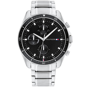 Tommy Hilfiger Parker 1791835 men's watch with silver case black dial and black bezel