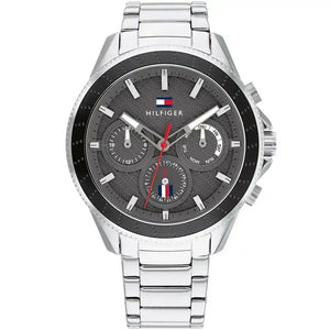 Tommy Hilfiger Aiden 1791857 men's watch with silver case grey textured dial and steel bracelet