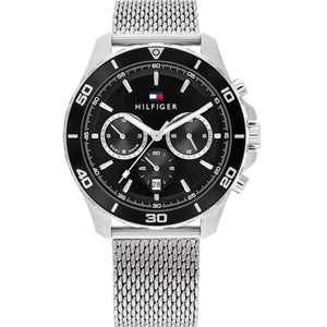 Tommy Hilfiger Jordan 1792092 men's watch with silver mesh strap and black dial