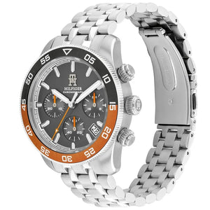 Side view of Tommy Hilfiger 1792186 showing the silver crown and chronograph pushers