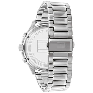 Profile view of Tommy Hilfiger Asher showing case thickness and triple-link bracelet