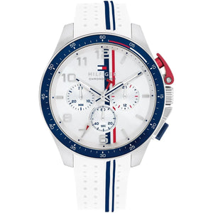Tommy Hilfiger Bank 1792167 men's watch silver case white rubber strap white dial