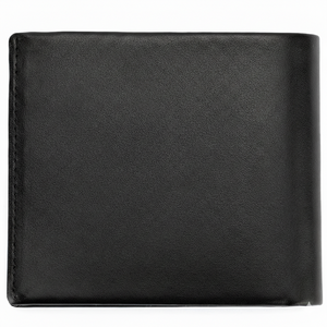 Back view of Tommy Hilfiger black men's wallet showing smooth leather texture and clean design