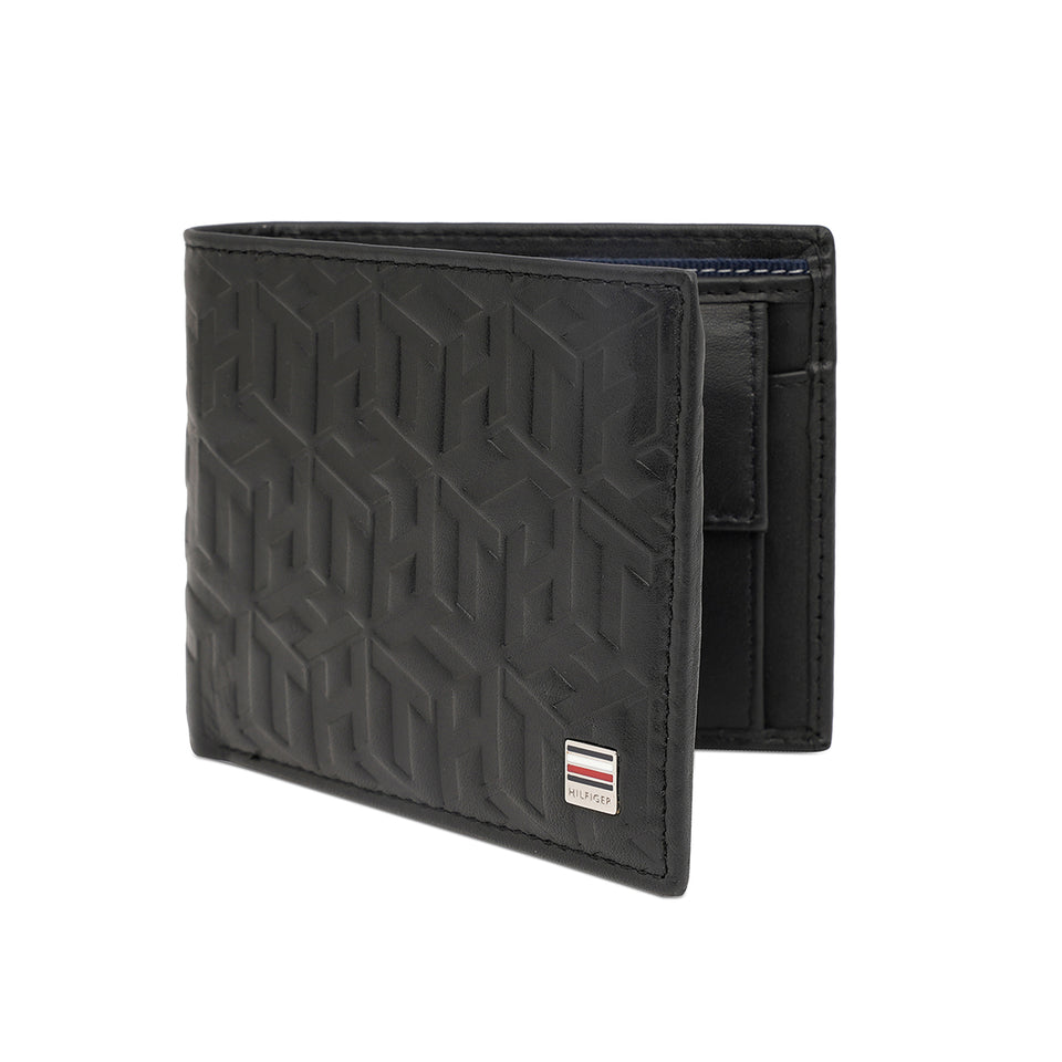 Angled interior view of Tommy Hilfiger Black Wallet showing Coin Pocket and Card Slots