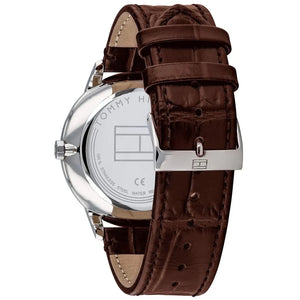 Profile view of Tommy Hilfiger Brad showing slim case thickness and brown leather strap
