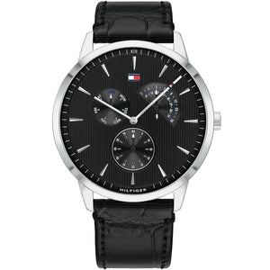 Tommy Hilfiger Brad 1710391 men's watch silver case black leather black textured dial