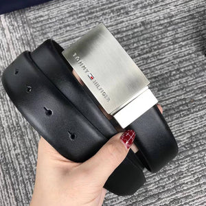 Tommy Hilfiger Reversible Belt featuring Brushed Metal Plaque Buckle with Logo