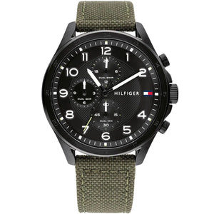 Tommy Hilfiger Carlyle 1792006 men's watch black case olive green canvas strap